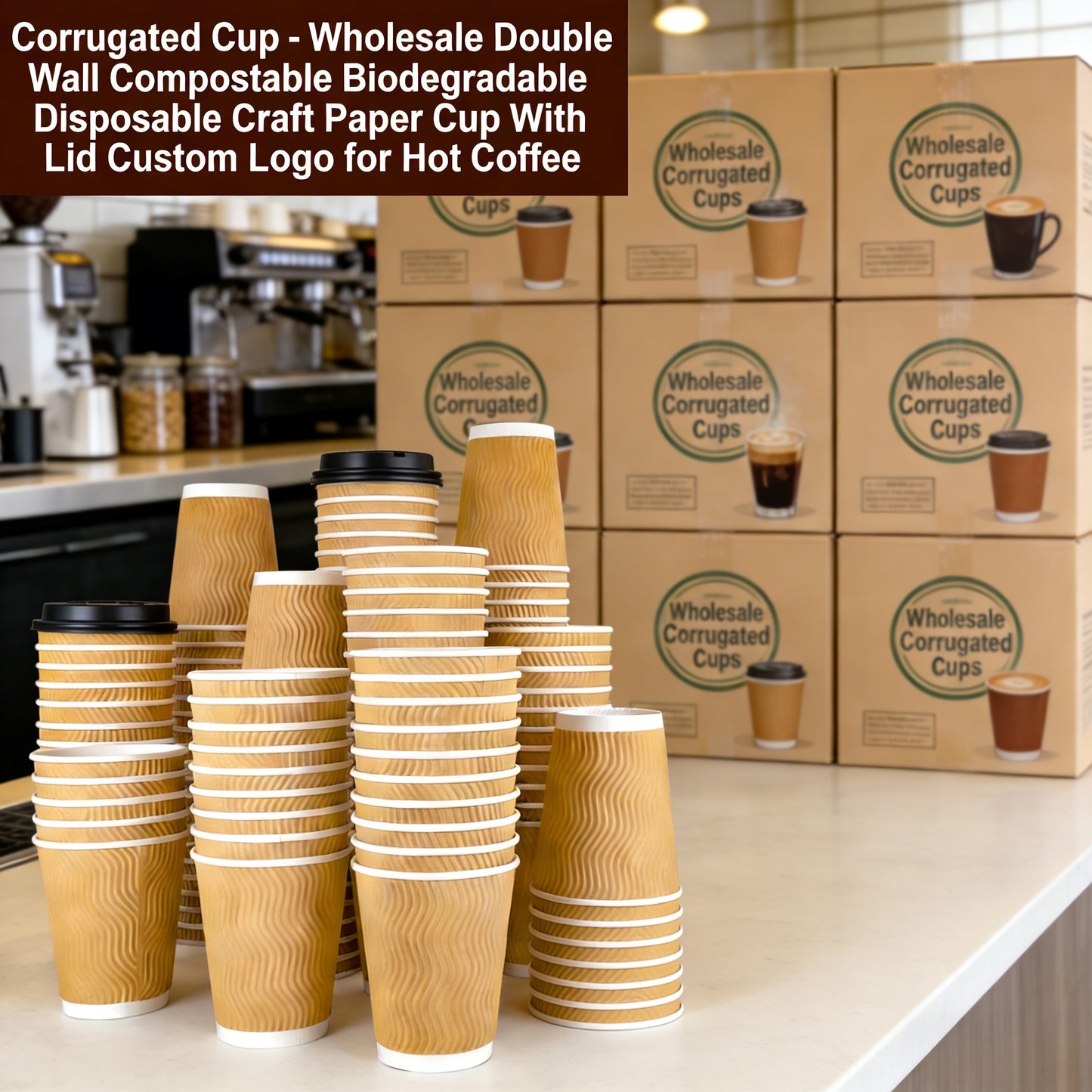 Corrugated Cup - Wholesale Double Wall Compostable Biodegradable Disposable Craft Paper Cup With Lid Custom Logo for Hot Coffee