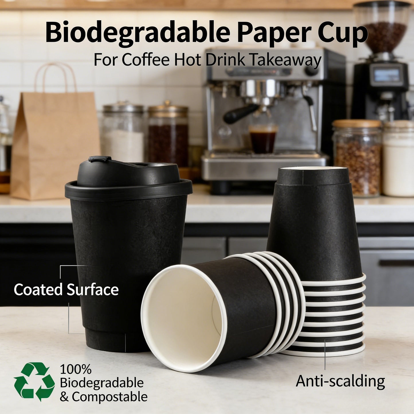 90 Caliber Double Wall Biodegradable Paper Cup Wholesale Coated Anti-scalding Leak-proof for Coffee Hot Drinks Takeaway