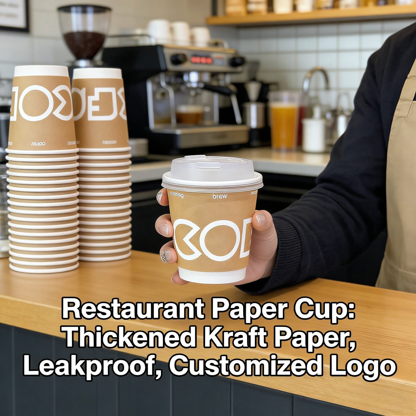 10oz Thickened Kraft Paper Cups with Leakproof Lids Wholesale, Custom Logo Printed Coffee Cups for Cafes & Takeaway Hot Drinks