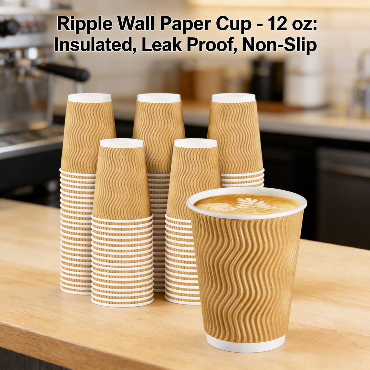 12 oz Ripple Wall Insulated Paper Cup Wholesale Leak Proof Non-Slip Commercial for Coffee Milk Tea Hot Cold Beverages