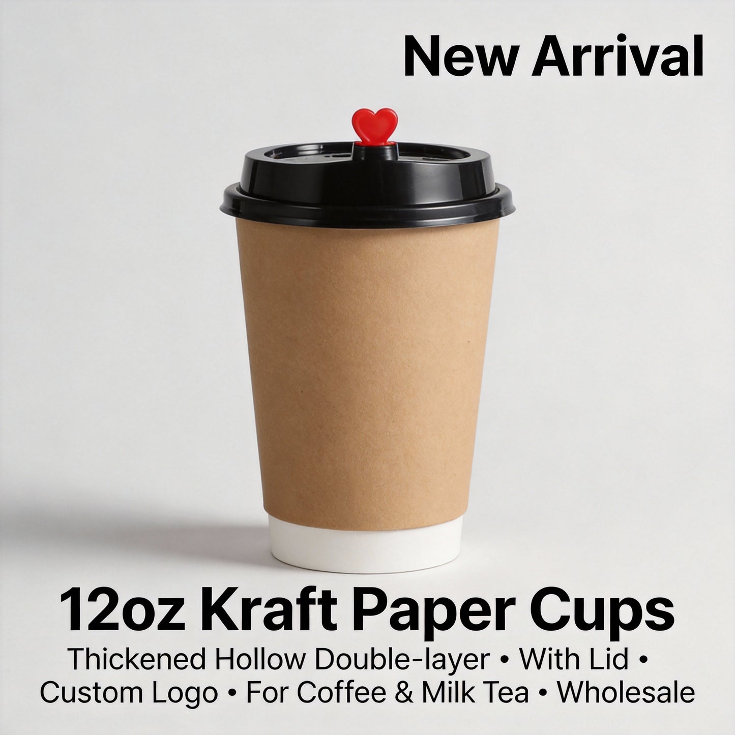 12oz Kraft Paper Cups Thickened Hollow Double-layer Laminated with Lid Custom Logo for Coffee Milk Tea Wholesale