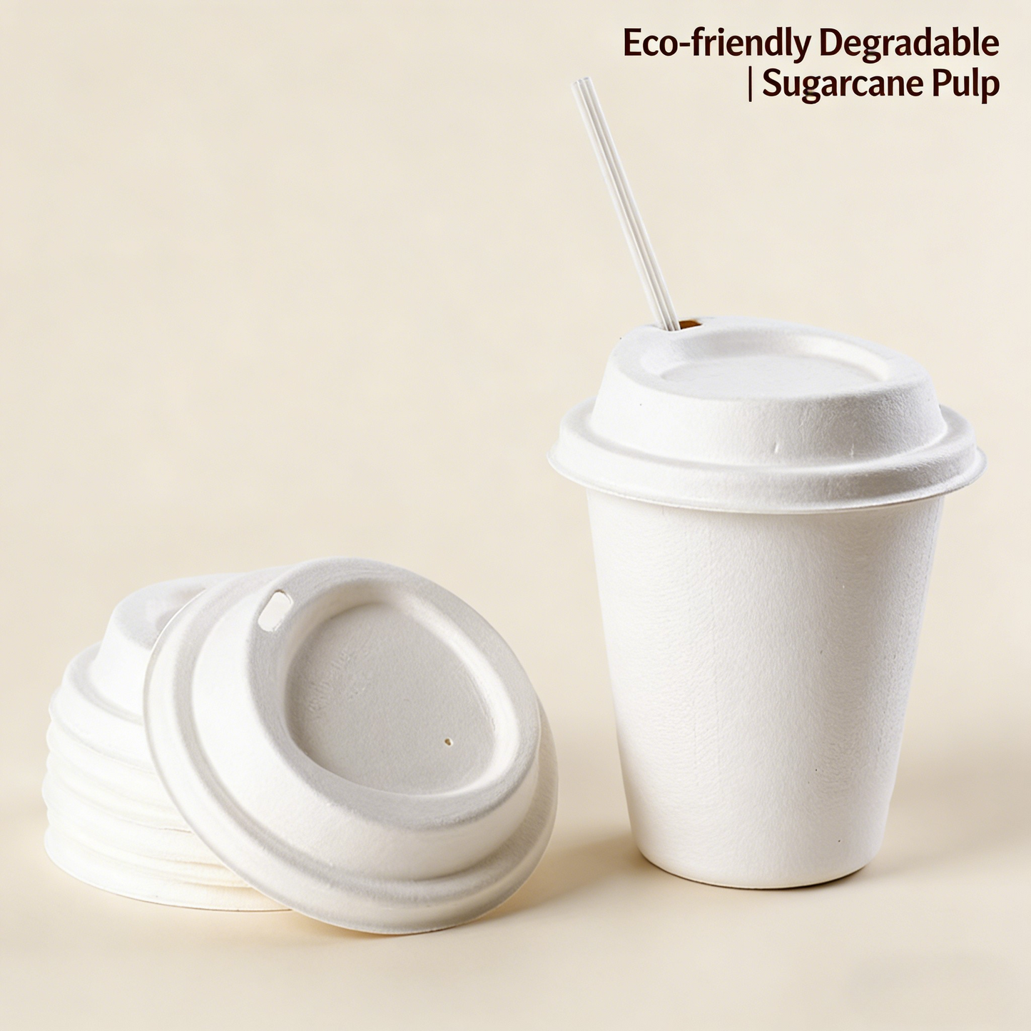 Eco-friendly Degradable Sugarcane Pulp Paper Cup Wholesale with Lids Straws for Coffee Shop Hot Drinks Commercial Takeaway