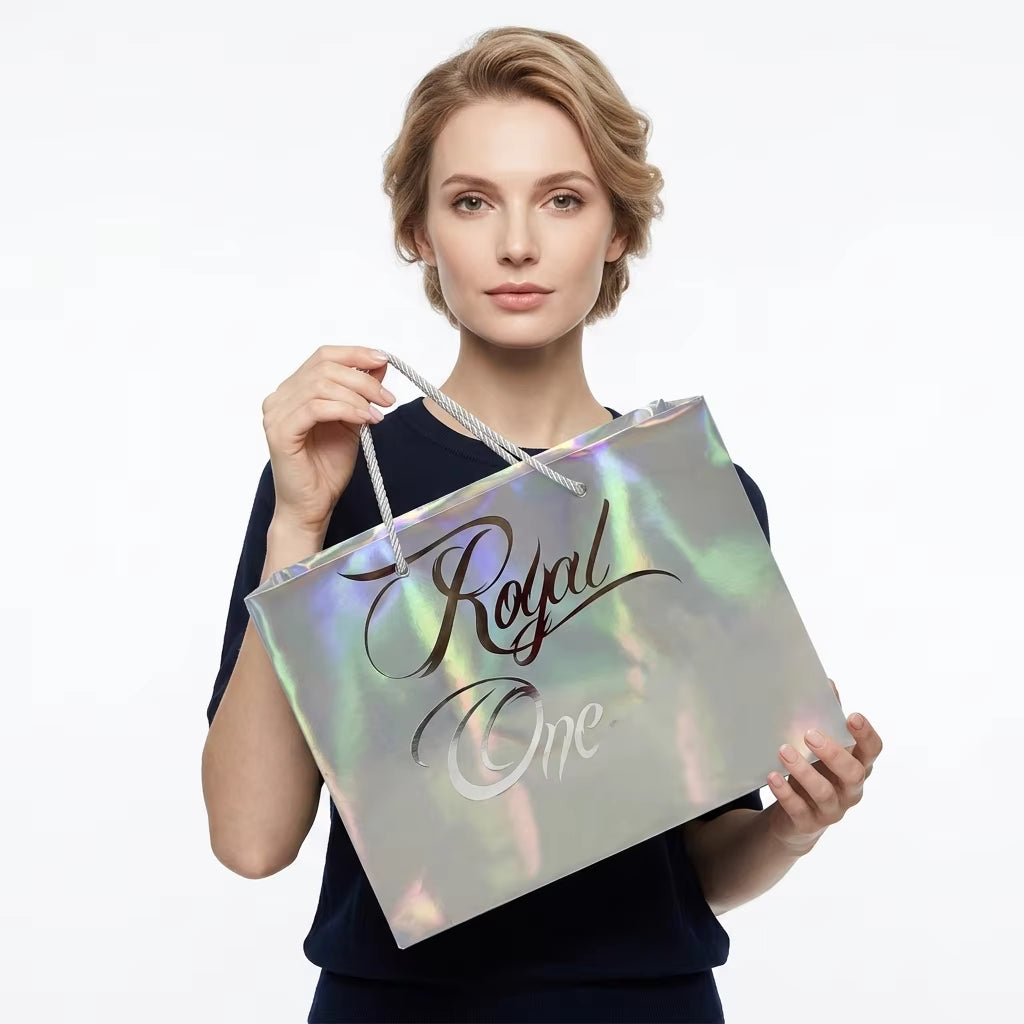Custom Silver Cardboard Paper Bags, Metallic Gift Bags with Logo for Clothing and Boutique