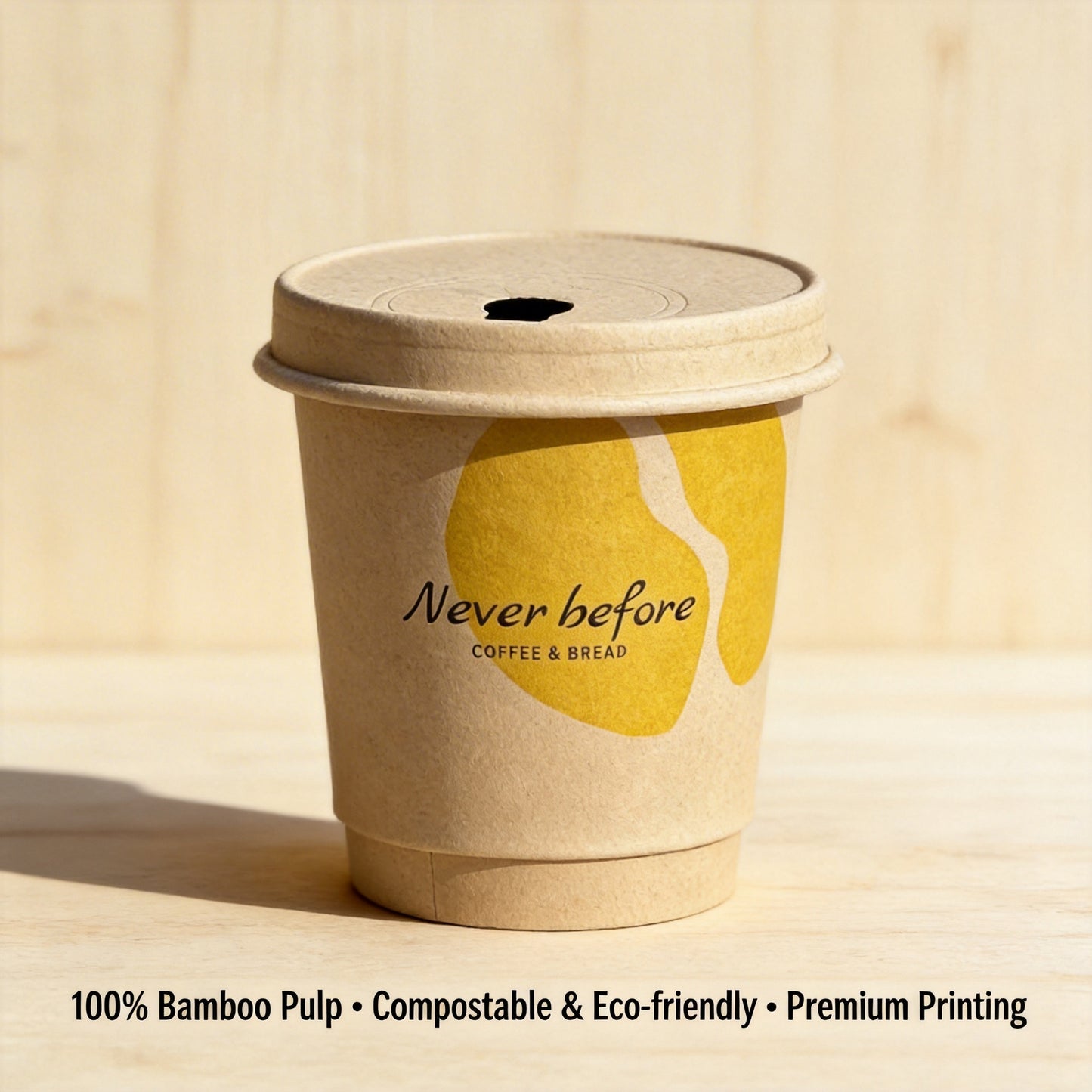 Bamboo Pulp Eco-friendly Paper Cups with Paper Lids Wholesale, Compostable Coffee Cups for Hot Drinks, Commercial Disposable