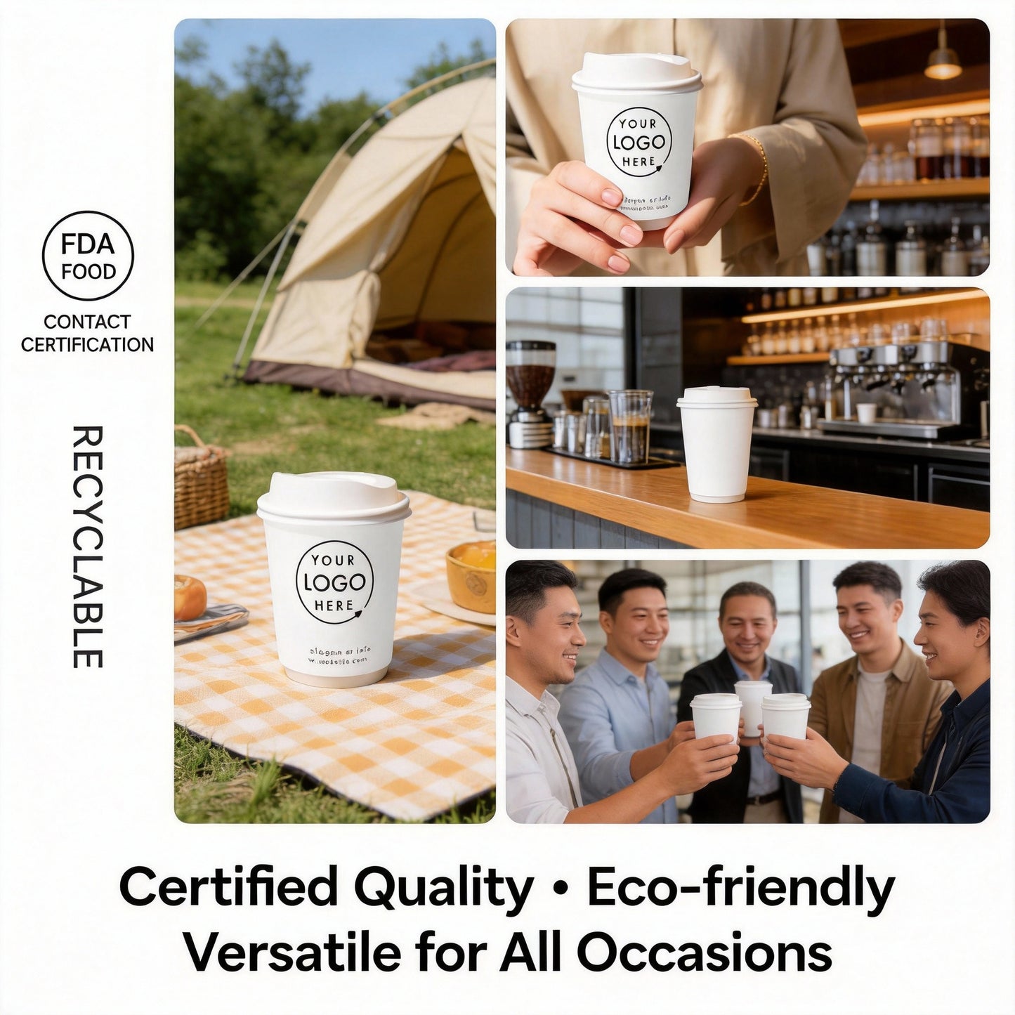 Customizable Double-Wall Disposable Paper Coffee Cup with Lid Eco-Friendly and Unearth Customized Colors for Camping