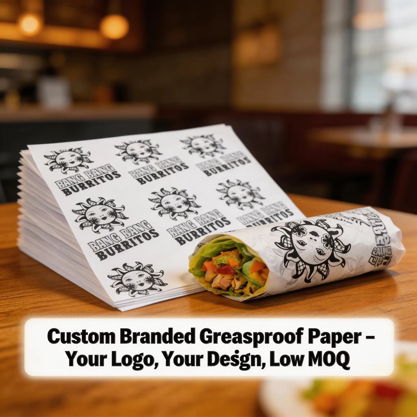 Custom Printed Greaseproof Paper Sheets, with Your Logo, Food Grade & Oil Proof, for Branding, Low MOQ