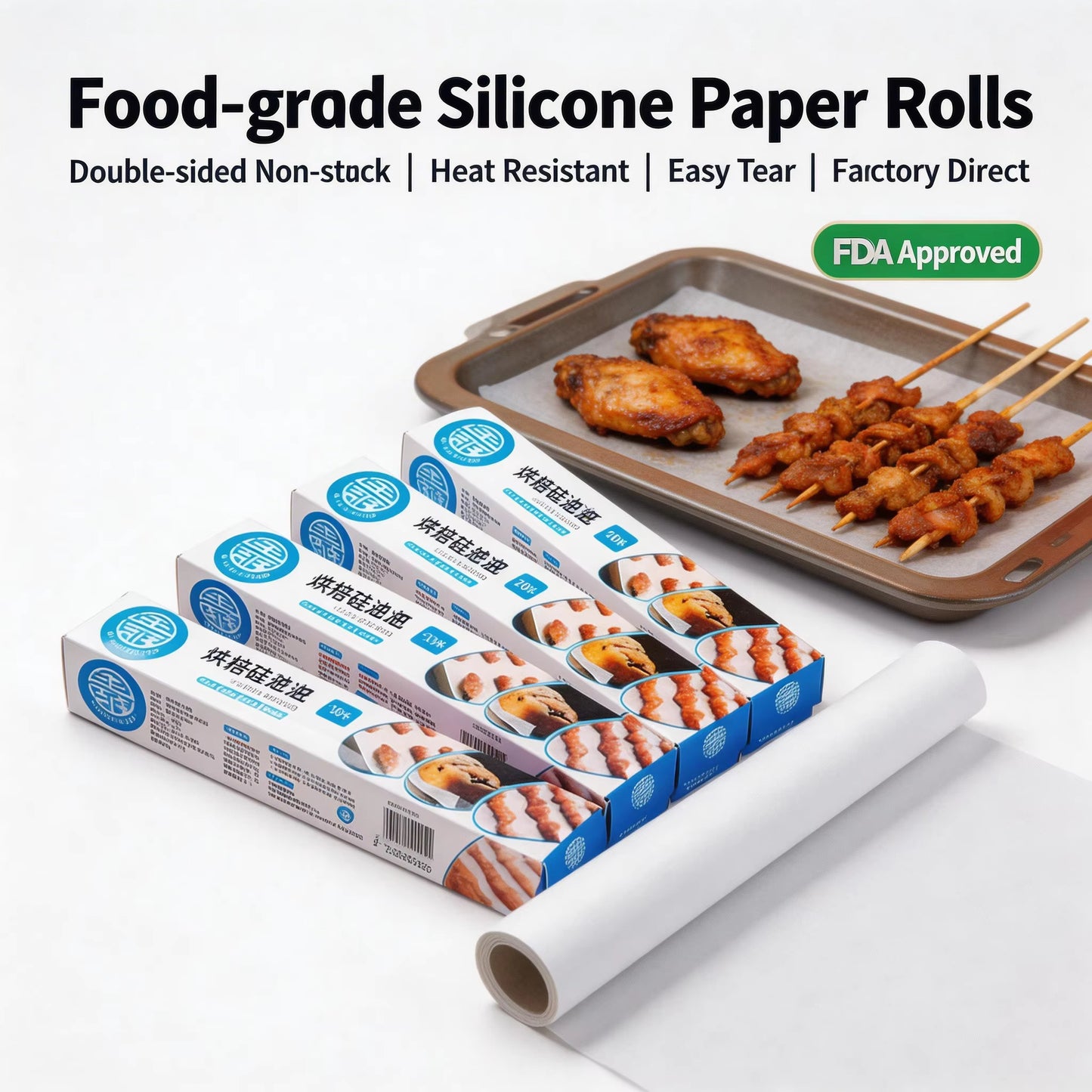 Silicone Coated Baking Paper Rolls, Non-Stick & Heat Resistant to 450°F, for Pastries & Cookies, Bulk Supply