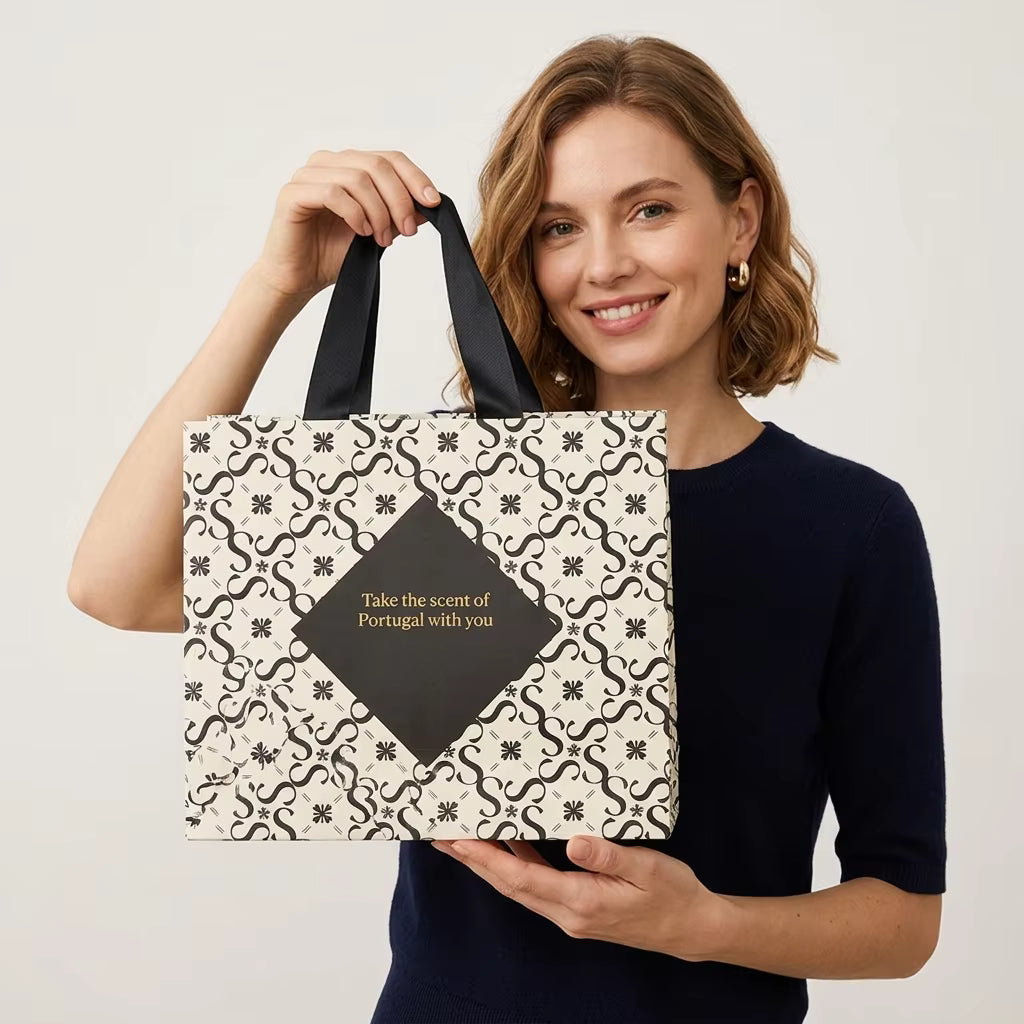 12x6x14 Inch Glossy Art Coated Paper Gift Bags with Flat Handles for Retail Boutiques
