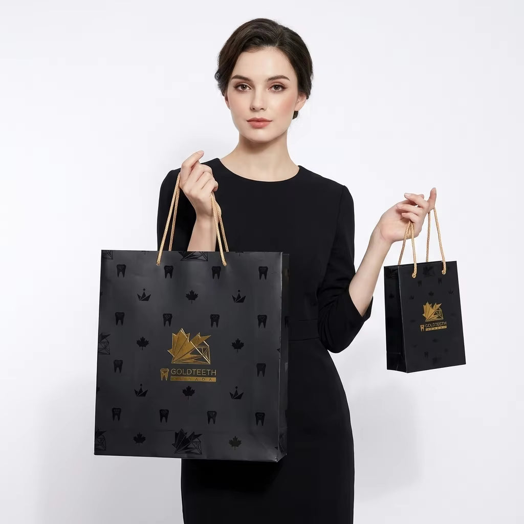 Black Cardboard Gift Bags with Paper Handles, 12x6x14 Inch Shopping Bags for Cosmetics and Perfume