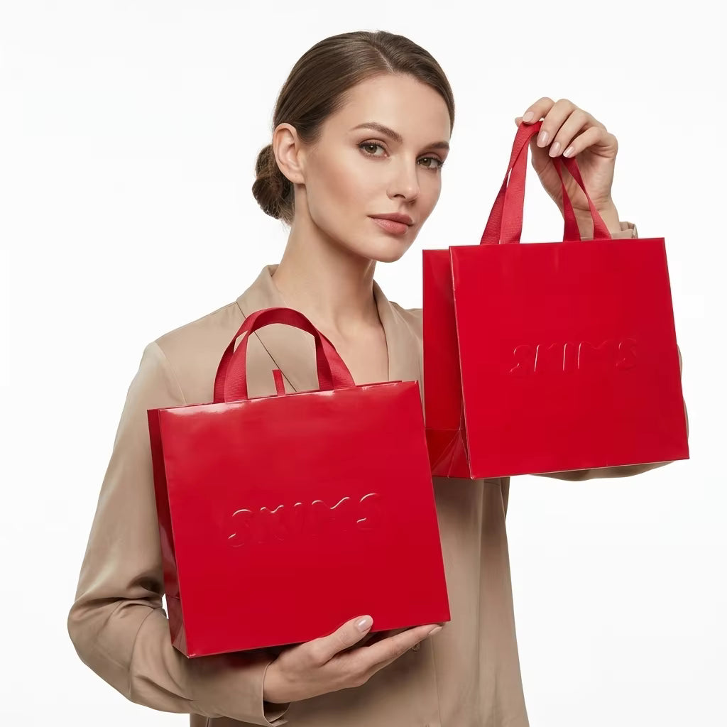 Custom White Cardboard Gift Bags with Logo, 250gsm Paper Shopping Bags with Ribbon Handles for Wedding Favors