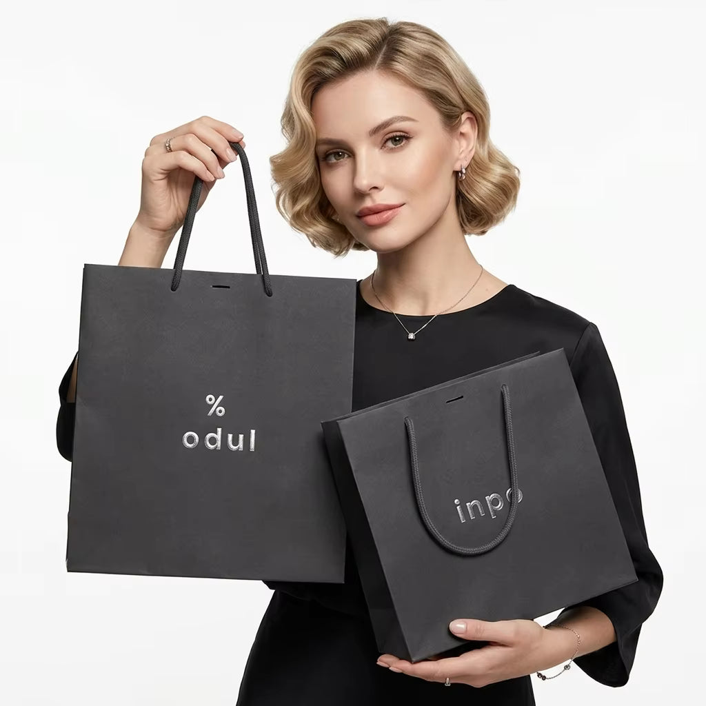 Black Cardboard Gift Bags, 250gsm Black Paper Shopping Bags with Rope Handles for Boutique and Retail