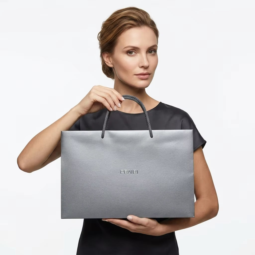 Textured Paper Gift Bags, 250gsm Specialty Paper Shopping Bags with Rope Handles for Boutique and Gift Shops