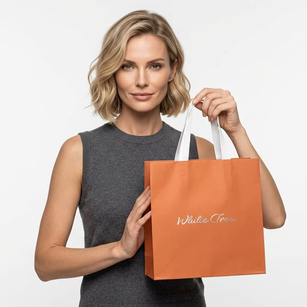 Custom Printed Textured Paper Gift Bags, 12x6x14 Inch Specialty Paper Shopping Bags with Your Logo for Boutique