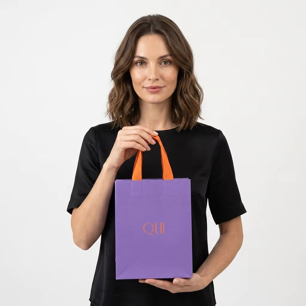 Custom Printed White Cardboard Gift Bags, 6.3x3.5x7.9 Inch Rigid Shopping Bags with Custom Logo for Boutiques