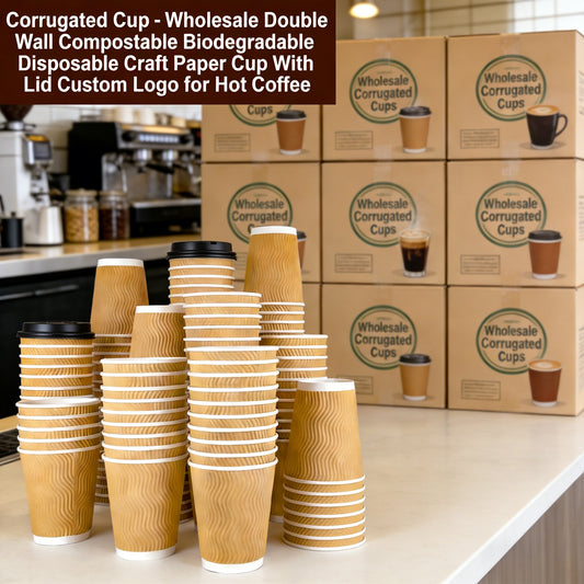 Corrugated Cup - Wholesale Double Wall Compostable Biodegradable Disposable Craft Paper Cup With Lid Custom Logo for Hot Coffee