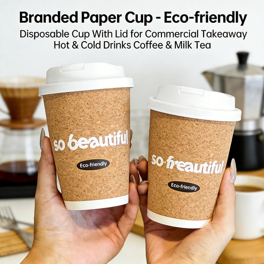 12oz Eco-friendly Branded Paper Cups Wholesale with Lid for Commercial Takeaway Hot & Cold Drinks Coffee & Milk Tea