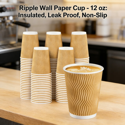 12 oz Ripple Wall Insulated Paper Cup Wholesale Leak Proof Non-Slip Commercial for Coffee Milk Tea Hot Cold Beverages