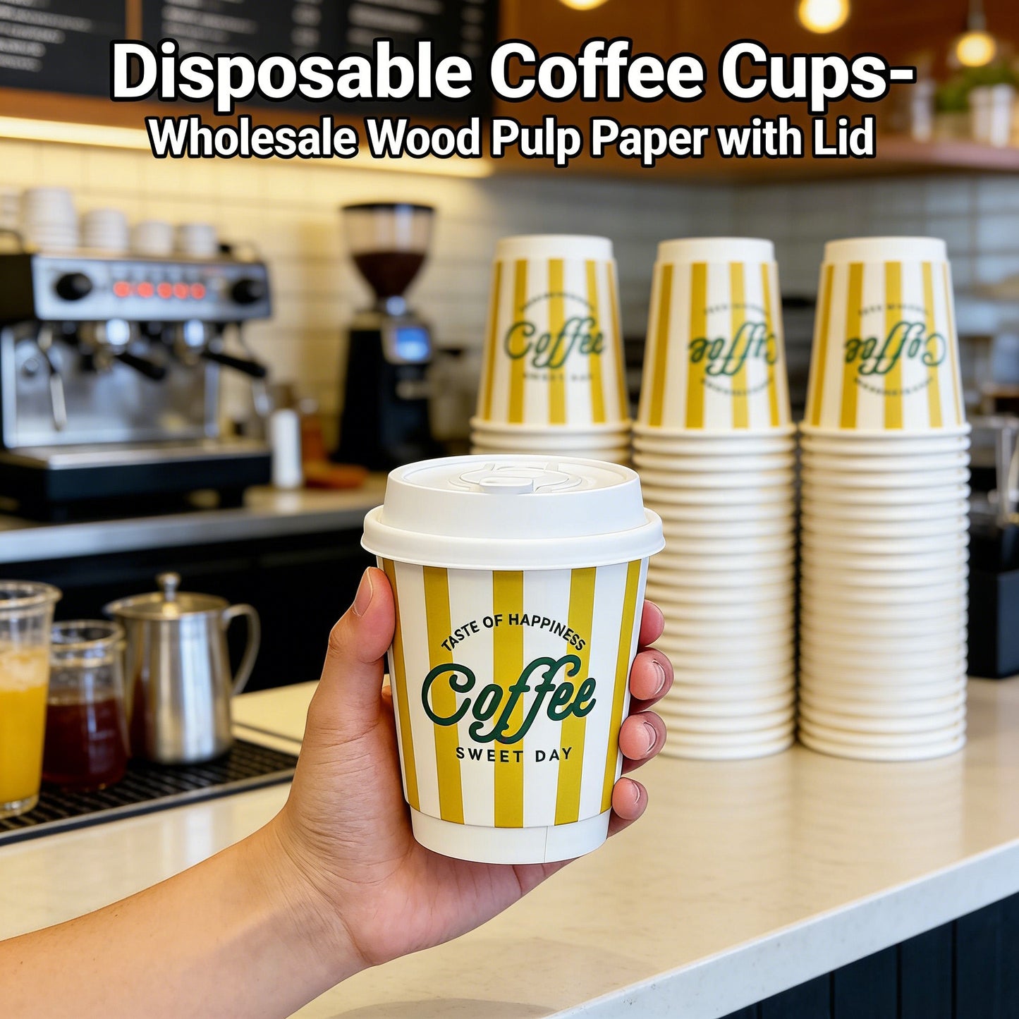 Customization 10oz Wood Pulp Paper Coffee Cups Wholesale 9cm Diameter with Lid for Hot Drinks Milk Tea
