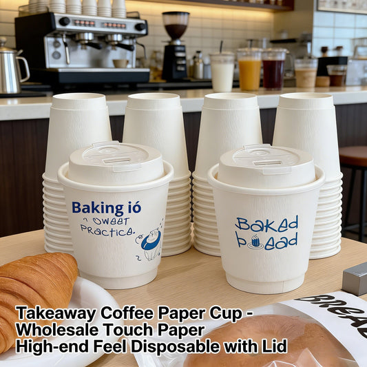 Takeaway Coffee Paper Cup - Wholesale Touch Paper High-end Feel Disposable with Lid Custom Logo for Commercial Hot Drink