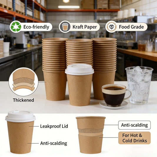 Eco-friendly Food Grade Kraft Paper Cup Wholesale Thickened Leakproof Anti-scalding for Hot Cold Drinks Commercial Takeaway