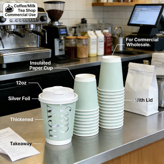 12oz Insulated Paper Cup Wholesale Silver Foil Thickened with Lid for Coffee Milk Tea Commercial Takeaway