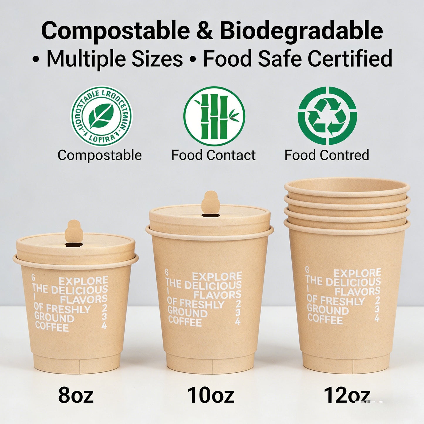 Cold-pressed White Bamboo Pulp Disposable Coffee Cups Wholesale with Lid Custom Logo for Commercial Takeaway Hot Drinks Milk Tea