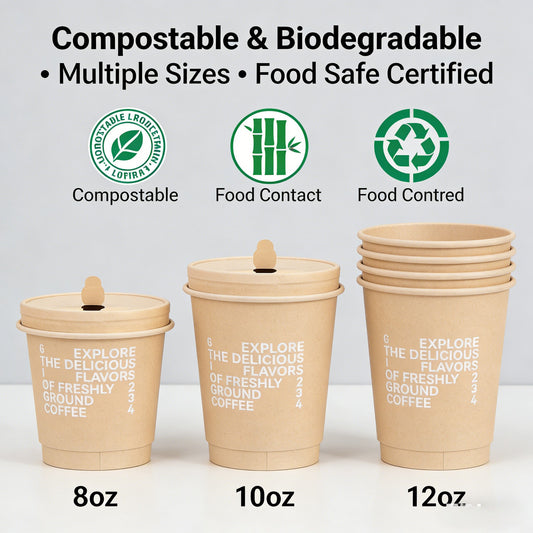 Cold-pressed White Bamboo Pulp Disposable Coffee Cups Wholesale with Lid Custom Logo for Commercial Takeaway Hot Drinks Milk Tea