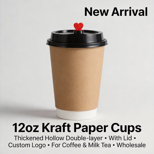 12oz Kraft Paper Cups Thickened Hollow Double-layer Laminated with Lid Custom Logo for Coffee Milk Tea Wholesale