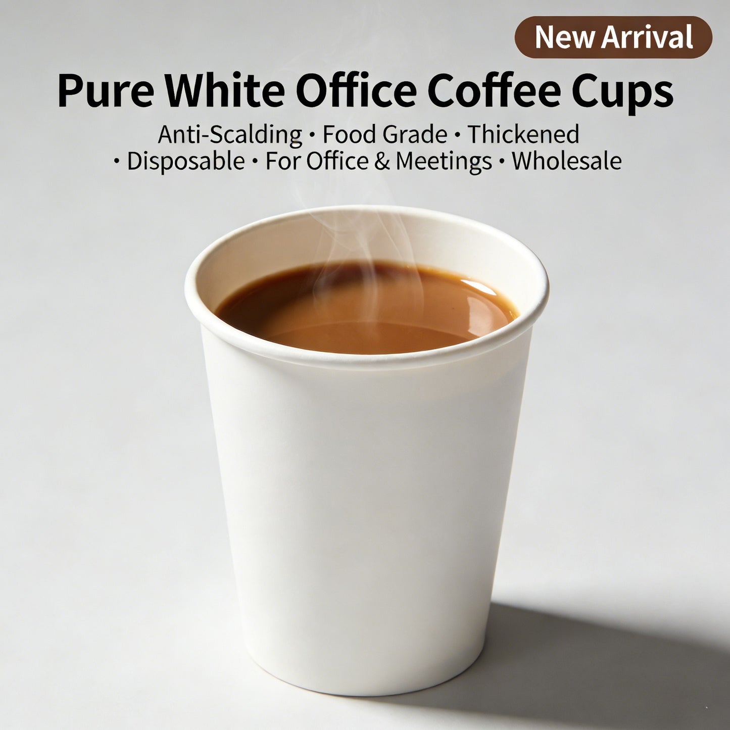 Pure White Anti-Scalding Disposable Office Coffee Cups Food Grade Coated Thickened for Office Break Rooms Business Meetings