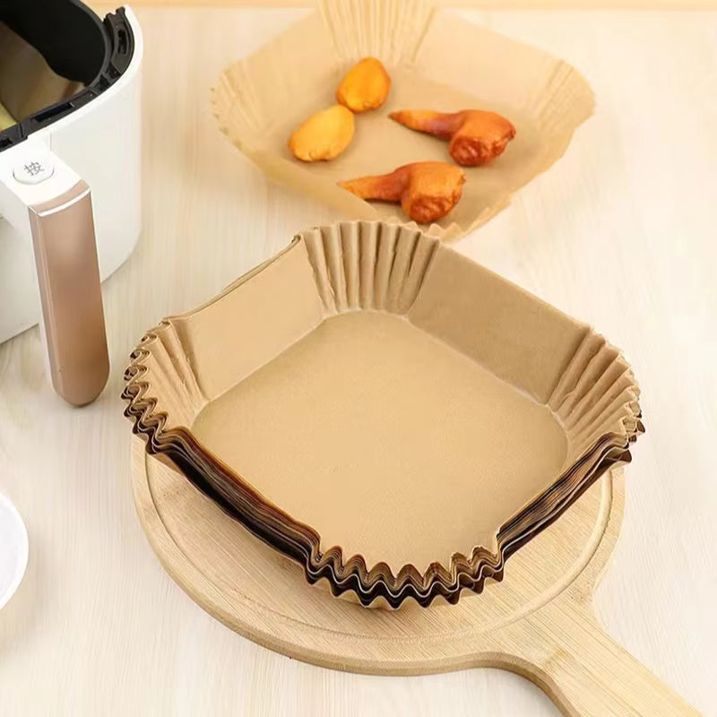 Unbleached Air Fryer Paper, 8 Inch Square, Chlorine Free & Eco-Friendly, Compostable, for Green Kitchen