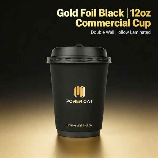 12oz Double Wall Insulated Paper Cup Wholesale Black with Gold & Silver Foil for Hot Coffee Cafe Takeaway
