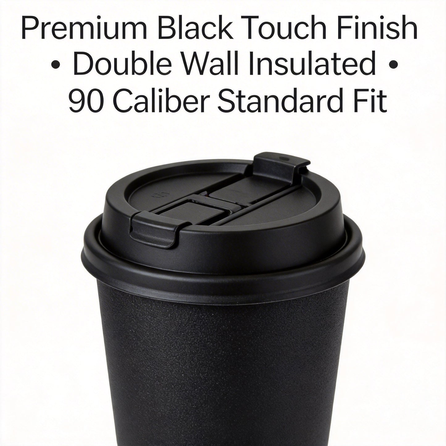 90 Caliber Double Wall Thickened Disposable Paper Cup Wholesale Black Touch Finish with Lid for Hot Drinks Commercial Takeaway