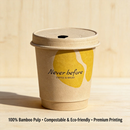 Bamboo Pulp Eco-friendly Paper Cups with Paper Lids Wholesale, Compostable Coffee Cups for Hot Drinks, Commercial Disposable