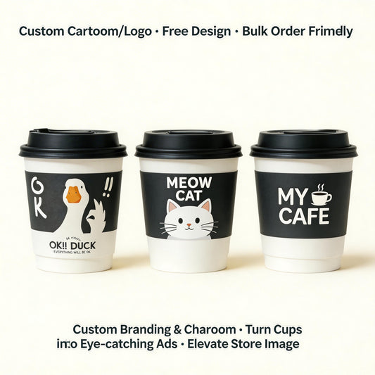 Double Wall Thickened Cartoon Paper Cups Wholesale, for Coffee Milk Tea Hot Drinks, Commercial Takeaway Disposable