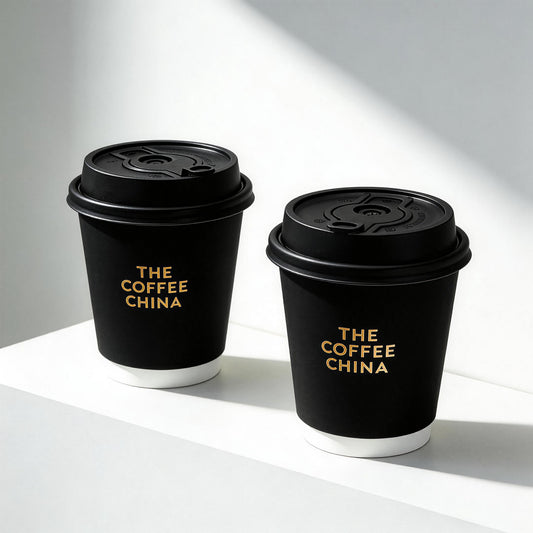 Custom Logo 8oz Silver Black Touch Coated Catering Cups Wholesale with Lid for Commercial Hot Drink Takeaway