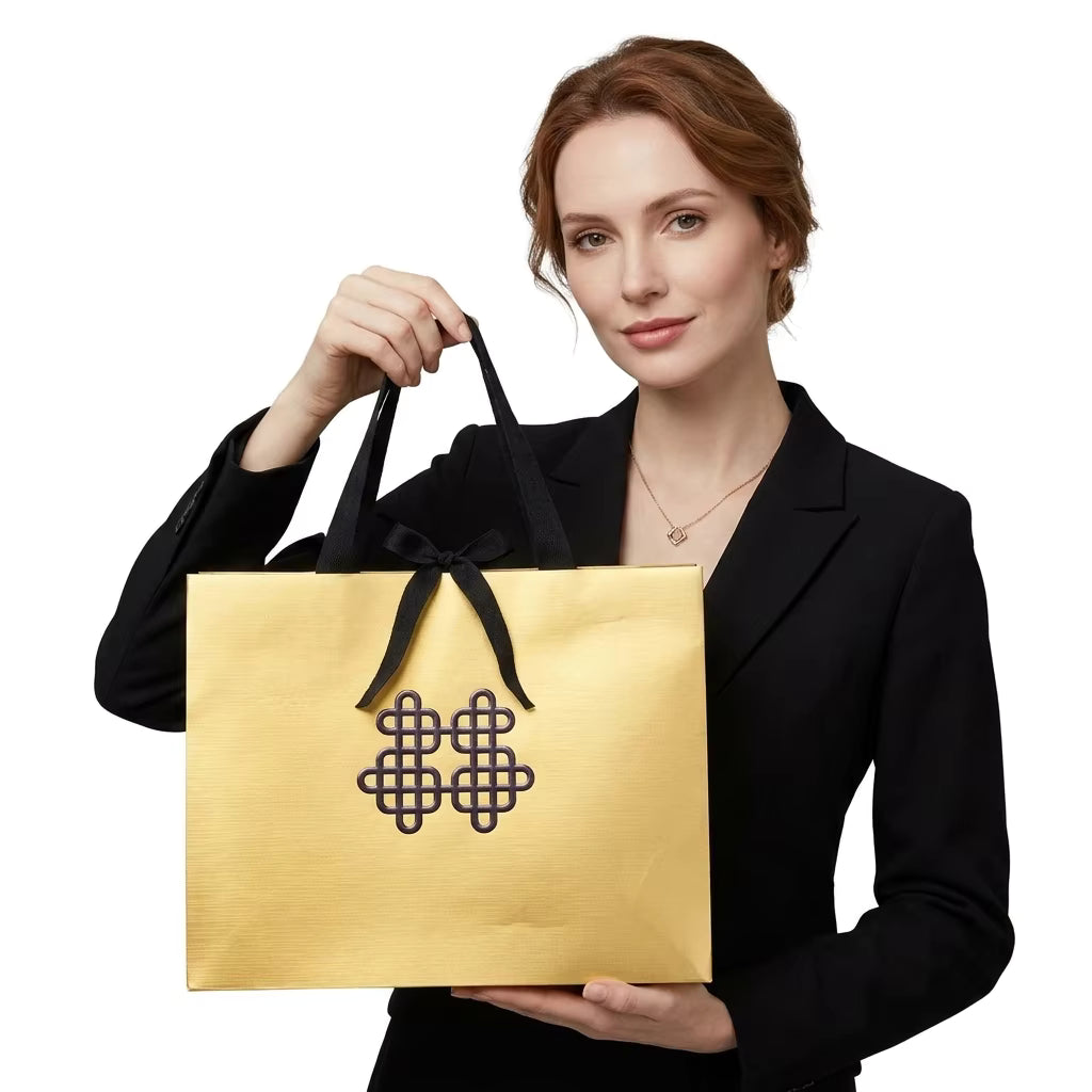 FSC Certified Gold Foil Paper Gift Bags, Premium Metallic Cardboard Bags with Custom Logo for High End Retail