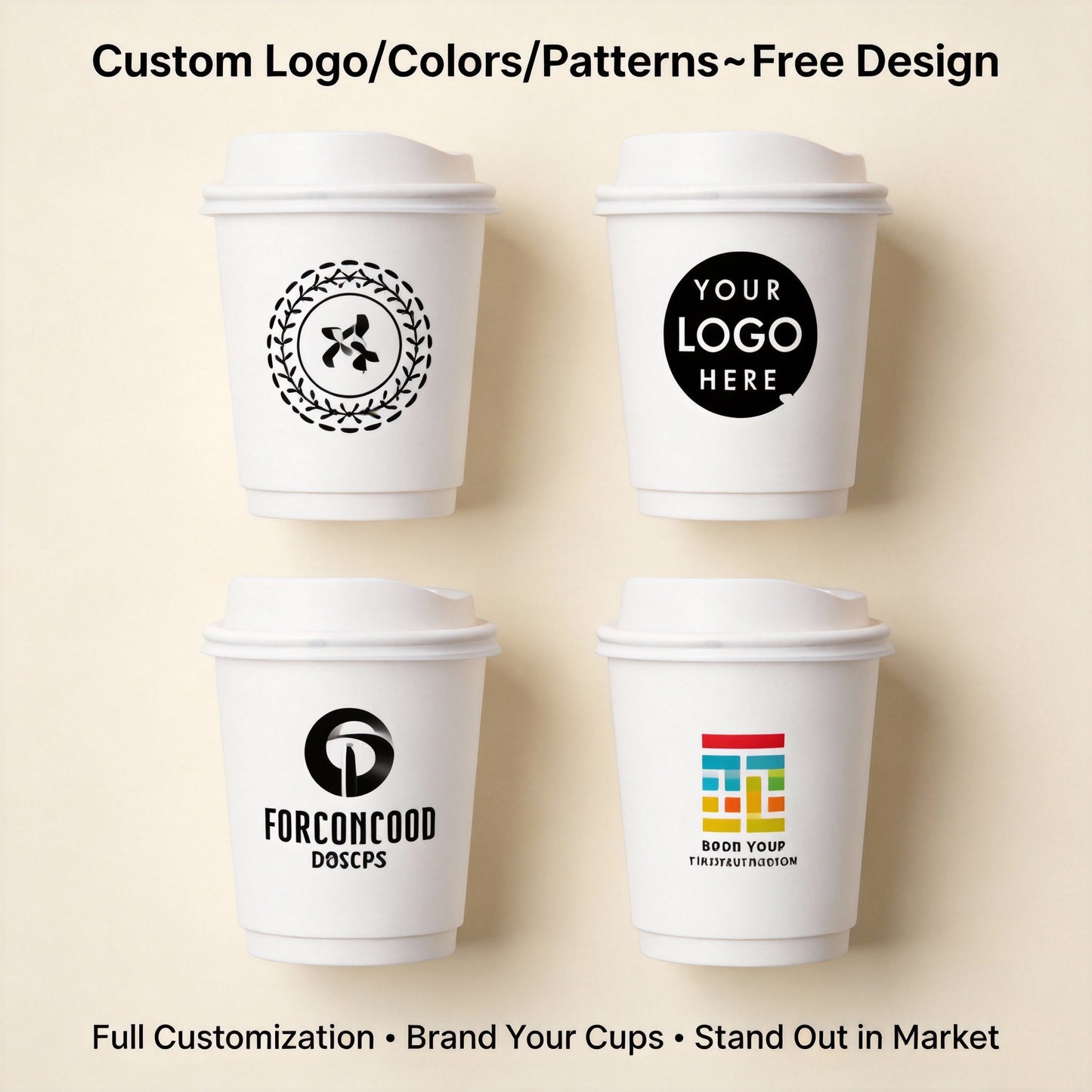 Customizable Double-Wall Disposable Paper Coffee Cup with Lid Eco-Friendly and Unearth Customized Colors for Camping