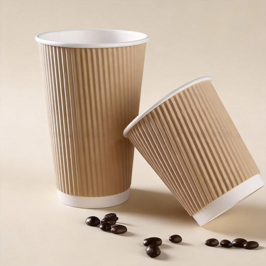Custom Printed Corrugated Insulated Disposable Coffee Paper Cups with Lids for Commercial Hot Drinks Takeaway