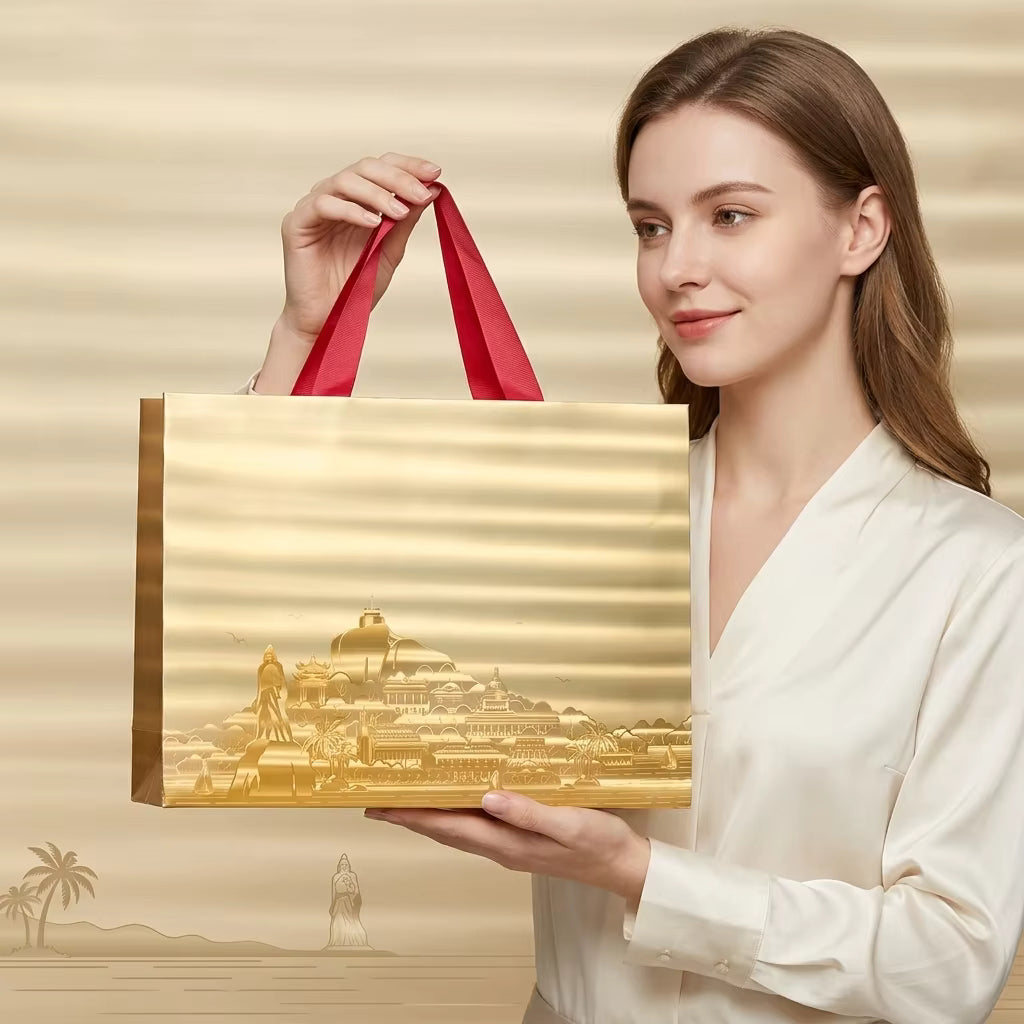 Gold Foil Paper Bags, 250gsm Thick Cardboard Gift Bags with Rope Handles for Wedding Favors and Jewelry Packaging