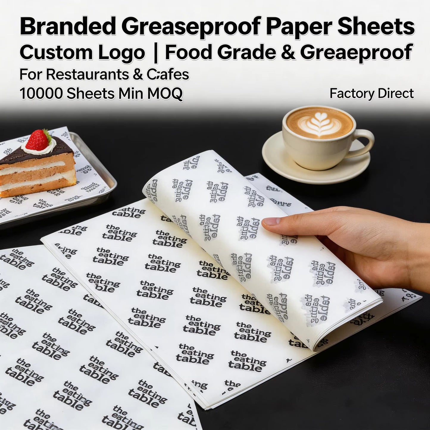 Branded Greaseproof Paper, Custom Logo Design, Food Grade & Greaseproof, for Restaurants & Cafes, 10000 Sheets Min
