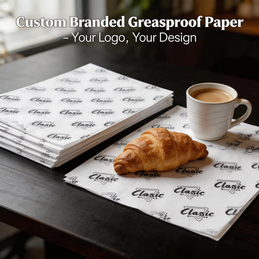 Branded Greaseproof Paper, Custom Logo Design, Food Grade & Greaseproof, for Restaurants & Cafes, 10000 Sheets Min