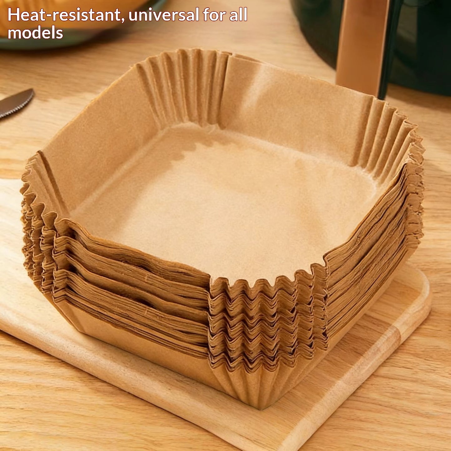 Food Grade Air Fryer Paper, 8 Inch Square, FDA Approved, for Safe Cooking & Baking, 100 Pcs/Pack
