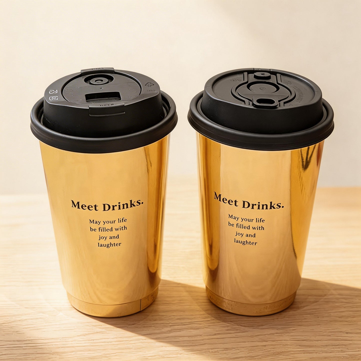 Disposable Coated Coffee Cups Light Gold Cardboard Double Layer Thickened Paper Cups with Lid for Milk Tea Commercial Wholesale