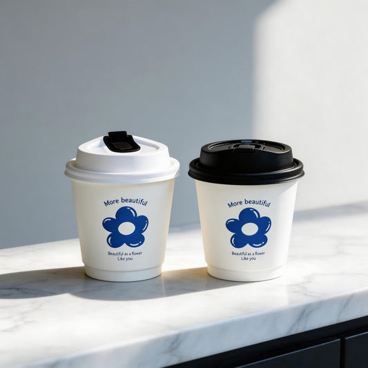 8oz/12oz/16oz Disposable Paper Cups with Flower Graphic & Lid Custom Logo for Coffee Milk Tea Commercial Takeaway Wholesale