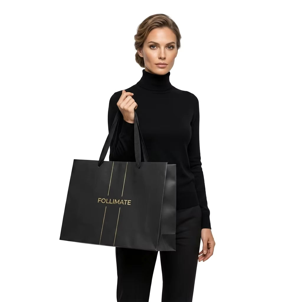 Black Cardboard Shopping Bags, 250gsm Rigid Paper Gift Bags with Rope Handles for Boutique