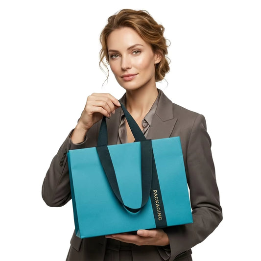 Custom Textured Paper Gift Bags with Cotton Handles, 300gsm Specialty Paper Bags with Logo for High End Retail