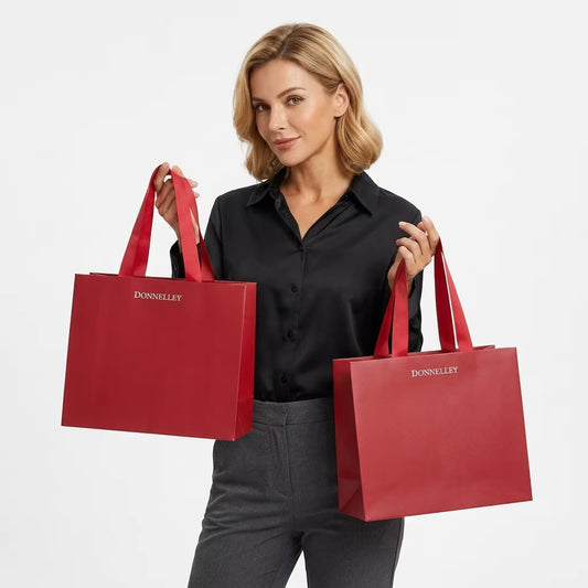 Custom Textured Paper Bags with UV Coating, 250gsm Specialty Paper Shopping Bags with UV Printed Logo for Luxury Brands