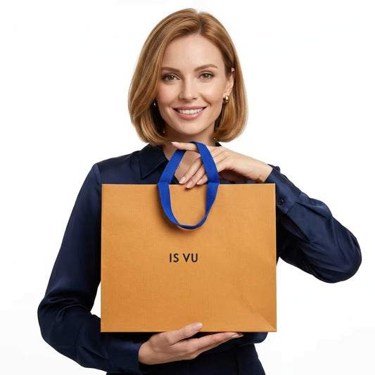 Custom Textured Paper Gift Bags with Logo, 250gsm Specialty Paper Shopping Bags with Handles for Retail Branding