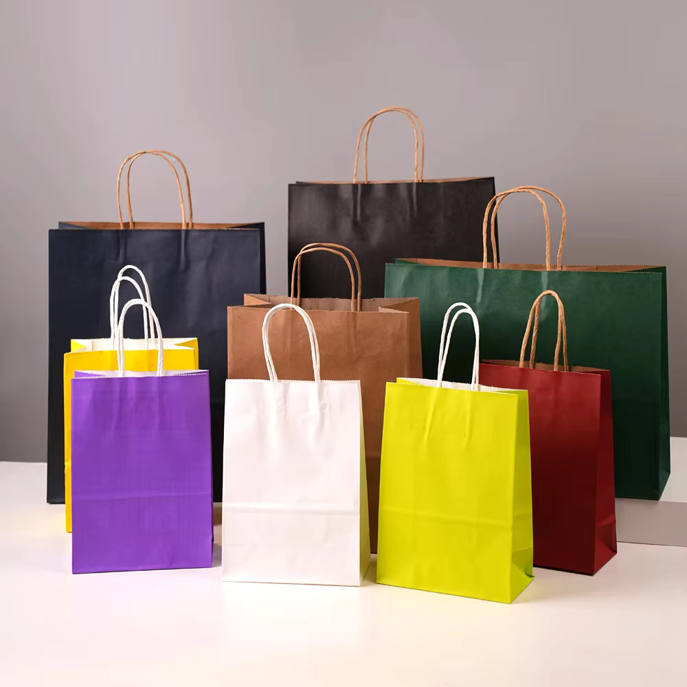 Paper Bags with Handles Bulk, Kraft Paper Shopping Bags, Eco Friendly, for Small Business and Events