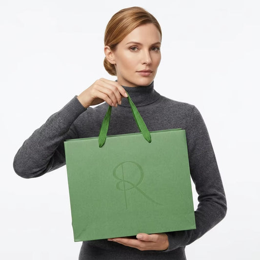 Textured Paper Gift Bags with Handles, 250gsm Specialty Paper Shopping Bags for Boutique and High End Retail